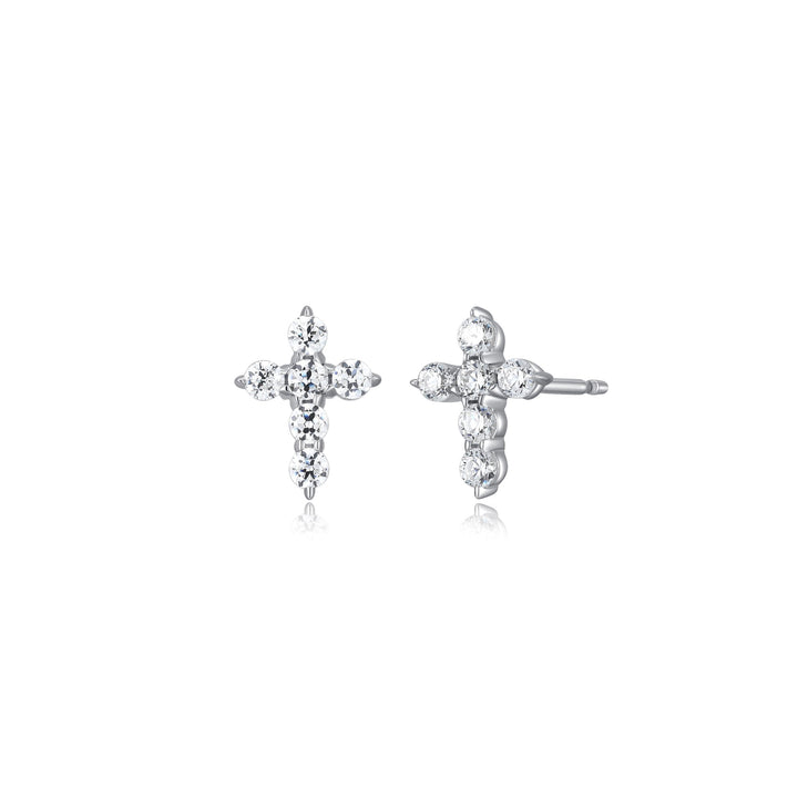 Sterling Silver CZ Cross Earrings