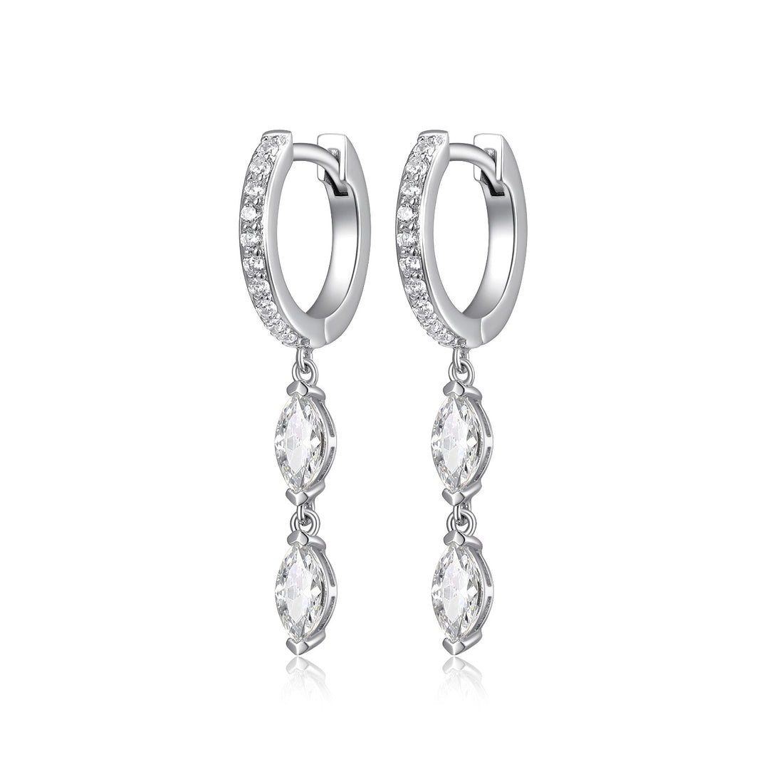 Reign Rhodium Sterling Silver Marquise CZ Drop Hoop Earrings