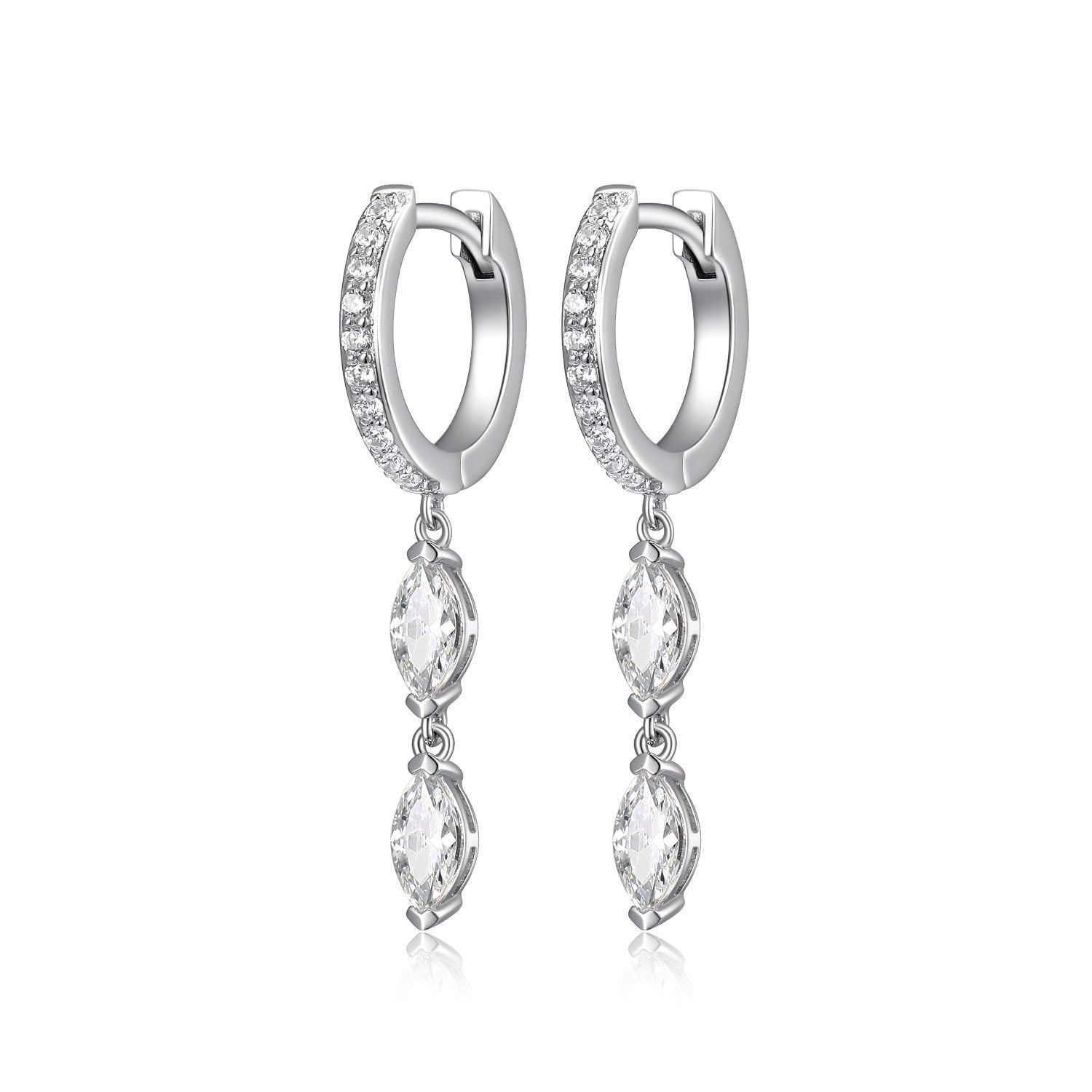 Reign Rhodium Sterling Silver Marquise CZ Drop Hoop Earrings