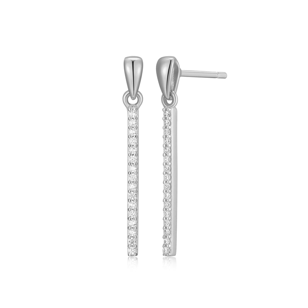 Sterling Silver Lab-Created Diamond Stick Drop Earrings
