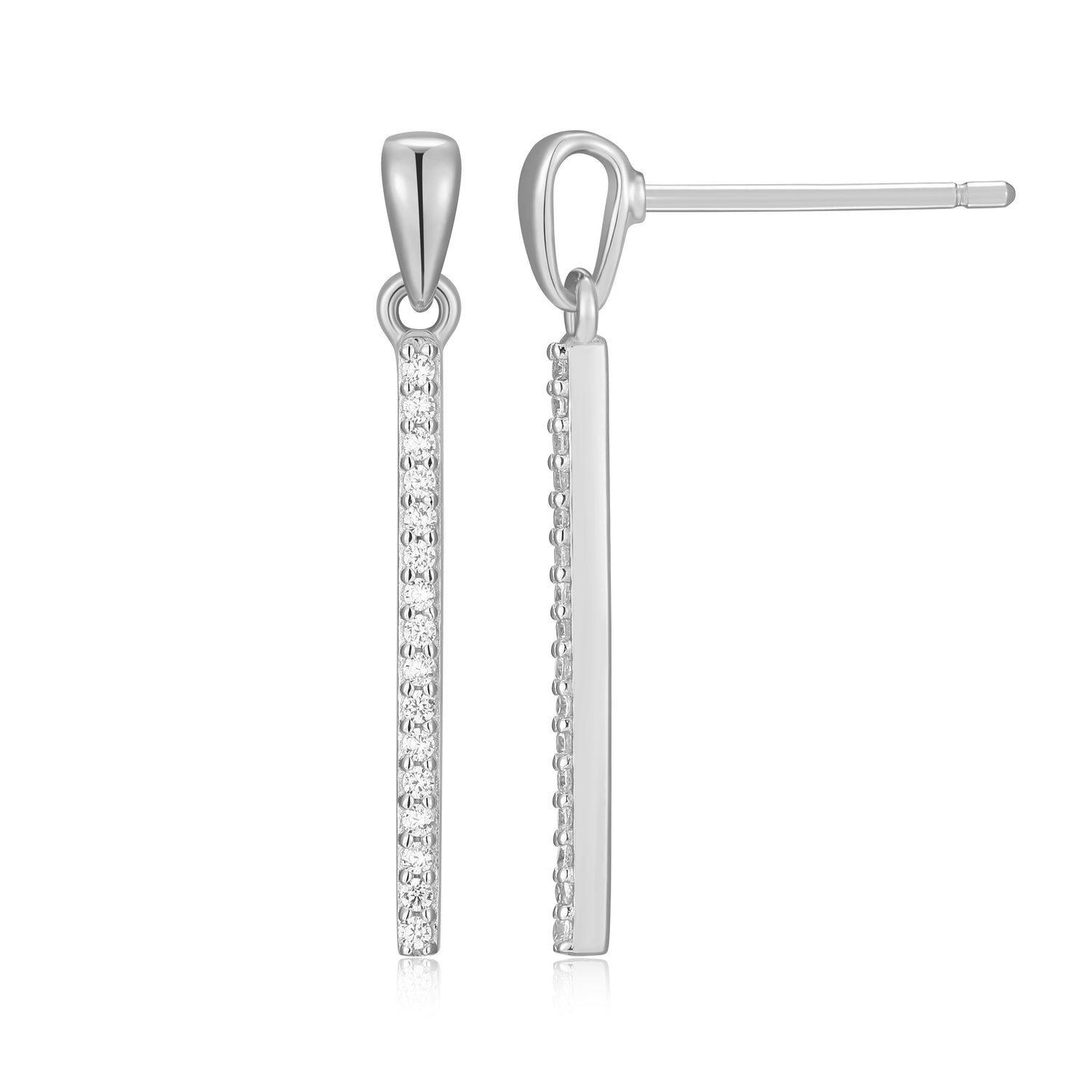 Sterling Silver Lab-Created Diamond Stick Drop Earrings