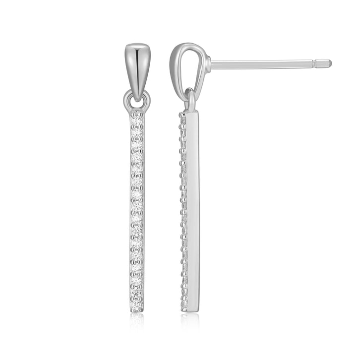 Sterling Silver Lab-Created Diamond Stick Drop Earrings