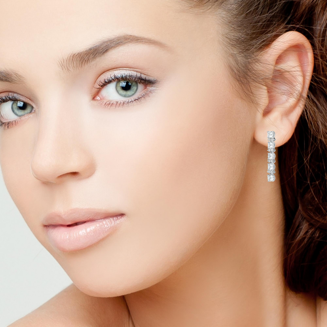 Reign Rhodium Sterling Silver Diamondite CZ Linear Drop Earrings