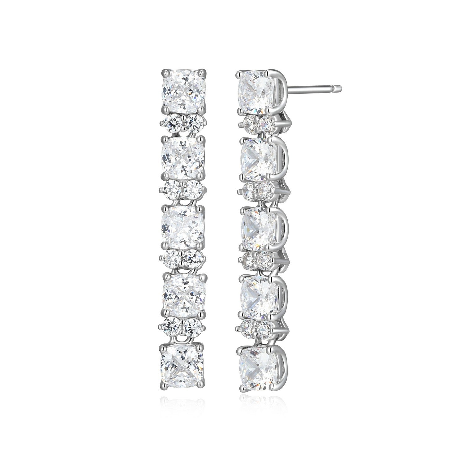Reign Rhodium Sterling Silver Diamondite CZ Linear Drop Earrings