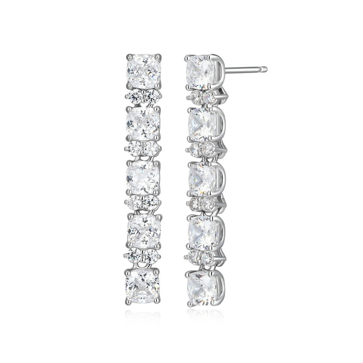 Reign Rhodium Sterling Silver Diamondite CZ Linear Drop Earrings