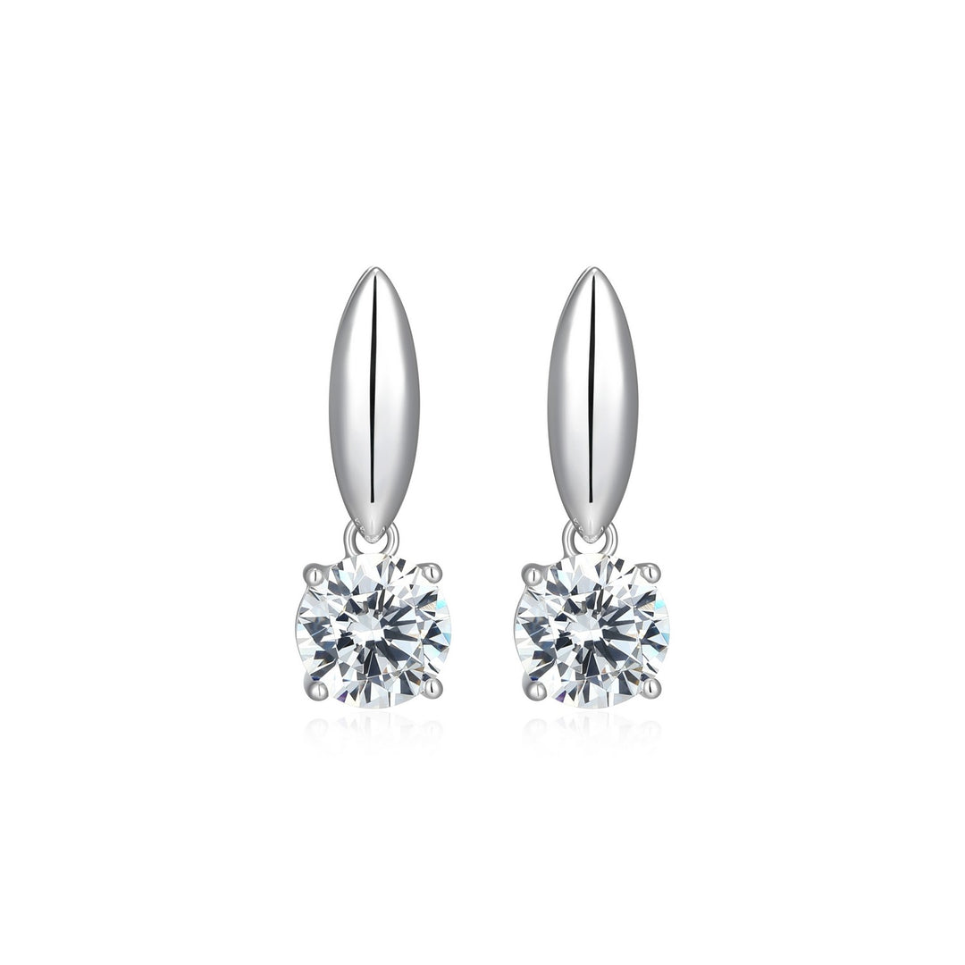 15MM Silver Drop Earrings with Round CZ