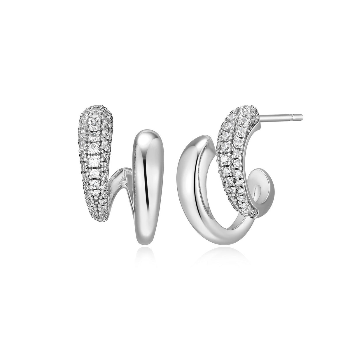 Double Hoop Stud Earrings with Pavé CZ