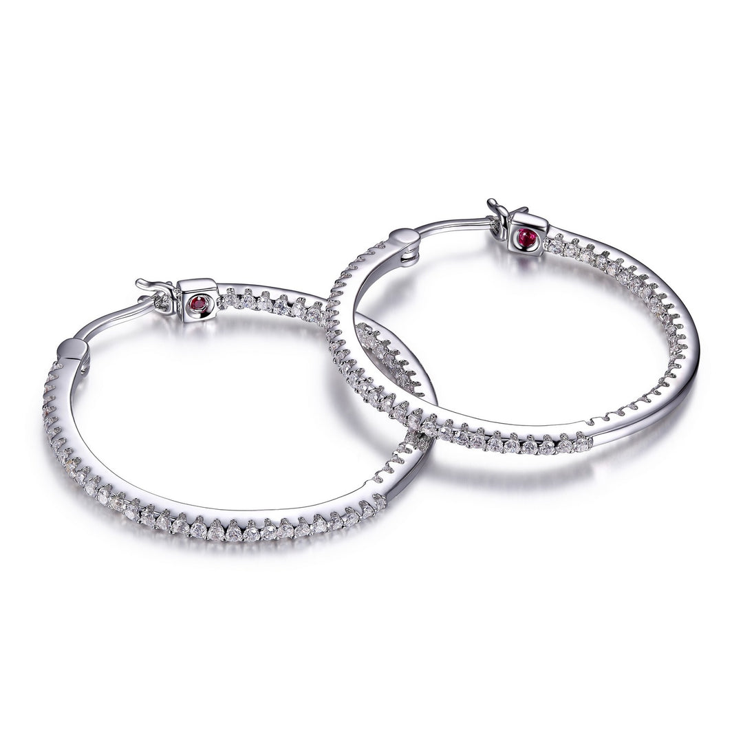 ELLE Sterling Silver 30x2mm Inside-Out CZ Hoop Earrings