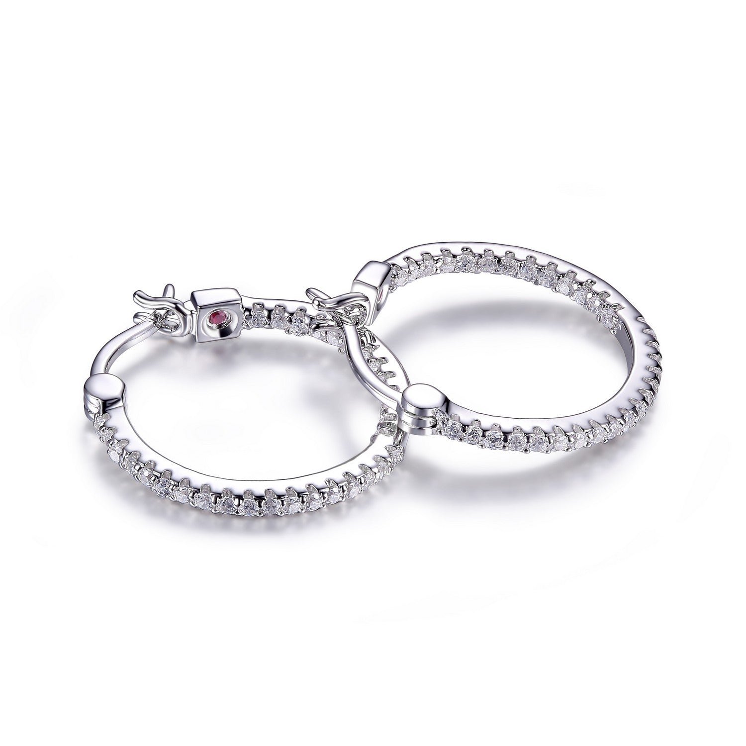 ELLE Sterling Silver 20x2mm Inside-Out CZ Hoop Earrings