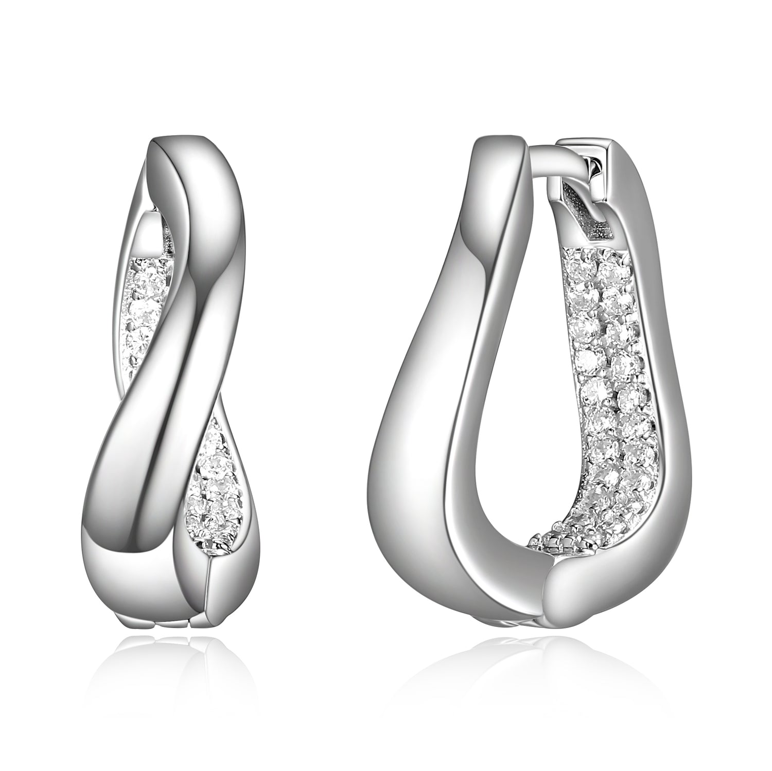 Wave Huggie Earrings with CZ Accents