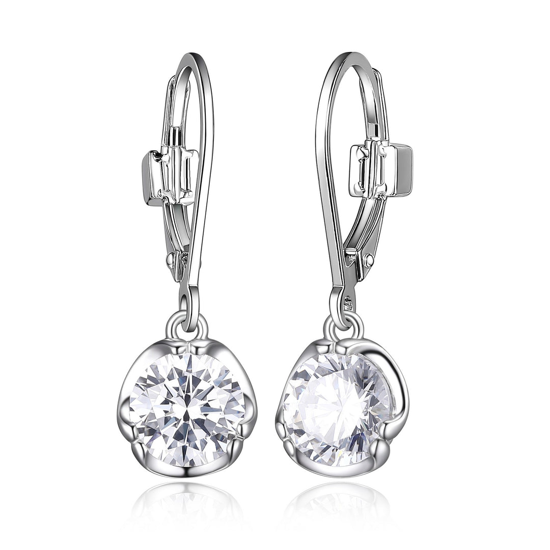 ELLE "Promise" Sterling Silver 6.5mm CZ Dangle Earrings