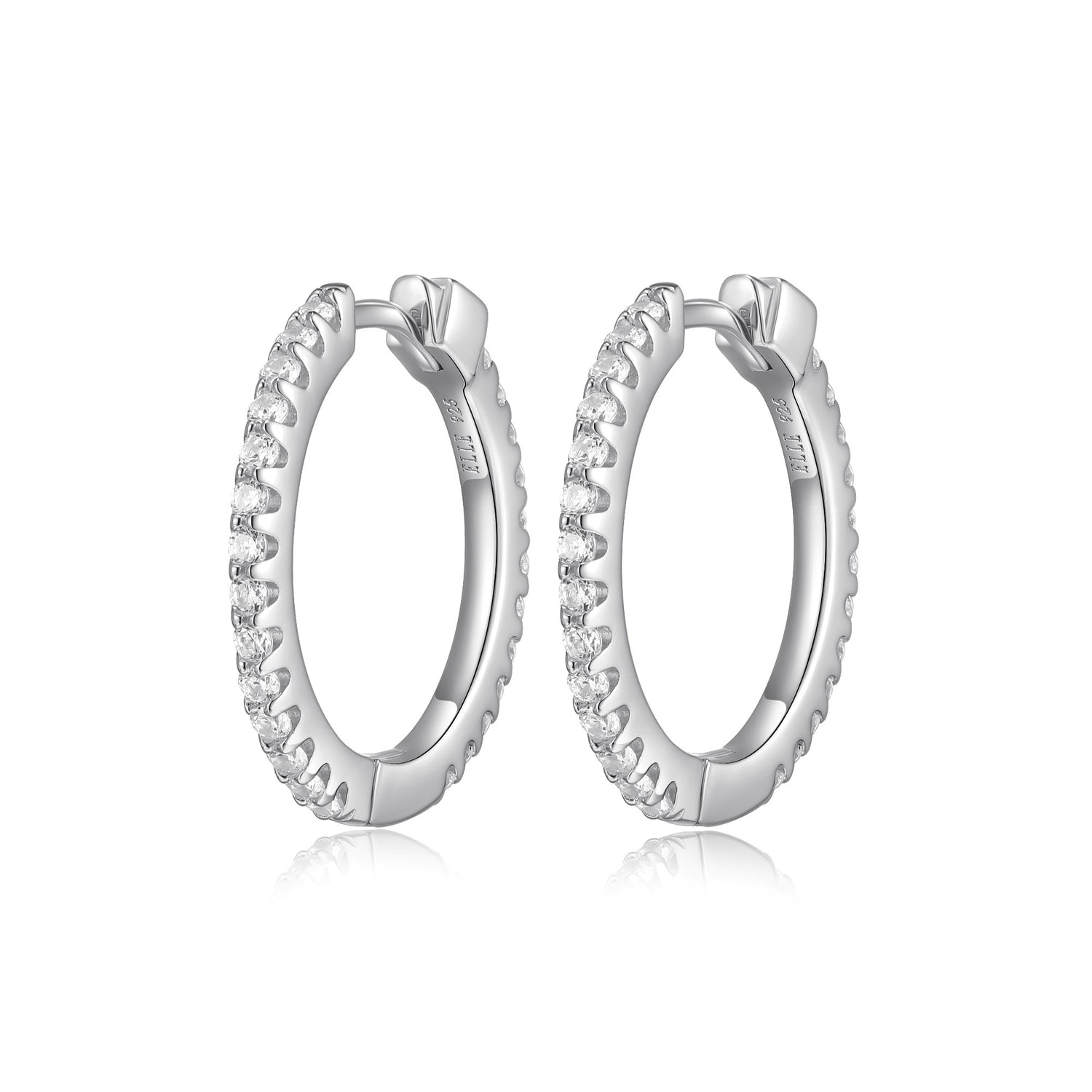 Silver Hoop Earrings with CZ Accents