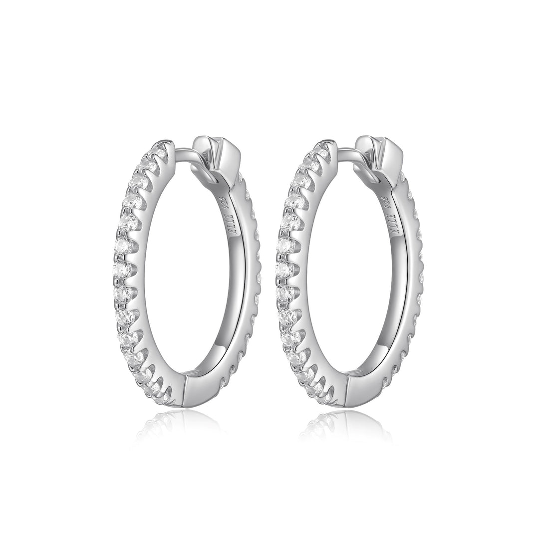Silver Hoop Earrings with CZ Accents