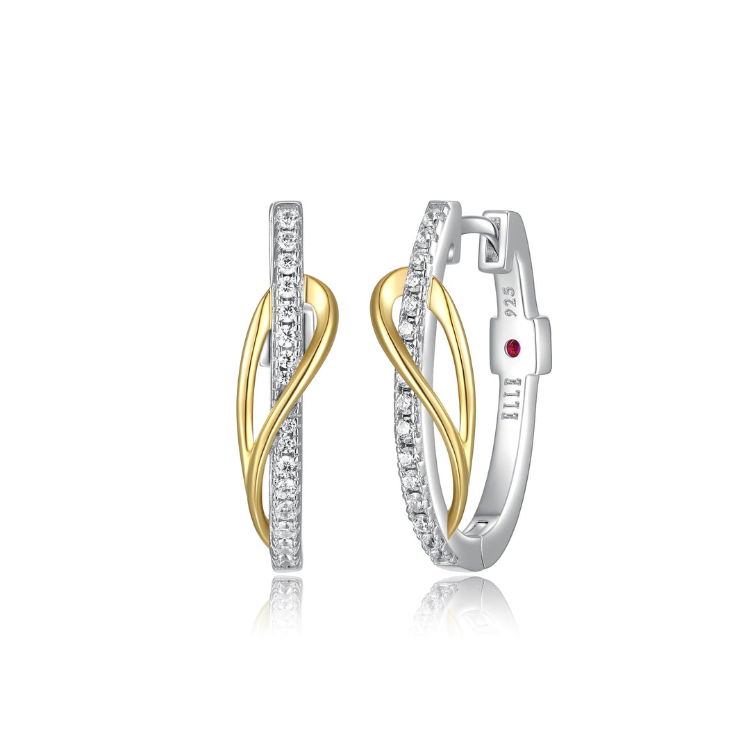 ELLE Confluence Sterling Silver CZ Two-Tone Hoop Earrings