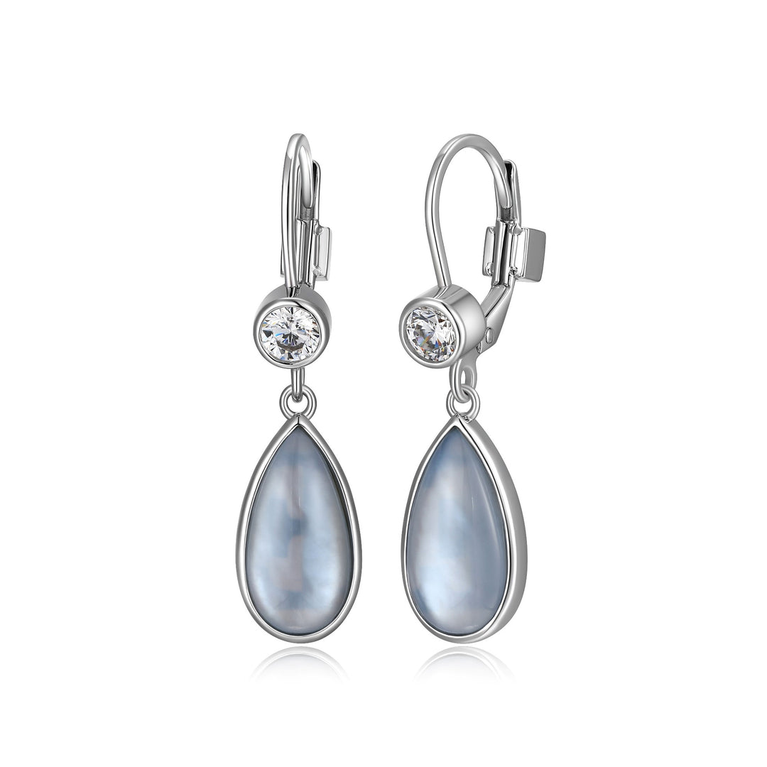 Blue Topaz & Mother of Pearl Doublet Leverback Drop Earrings
