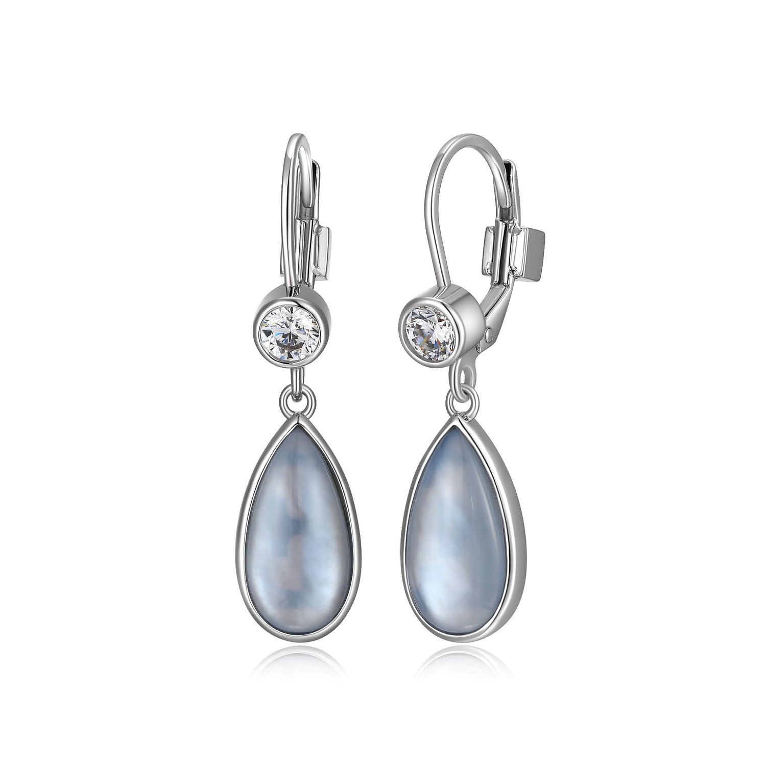 Blue Topaz & Mother of Pearl Doublet Leverback Drop Earrings