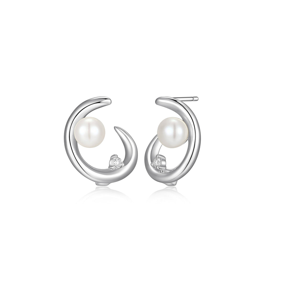 White Pearl & Moissanite Stud Earrings