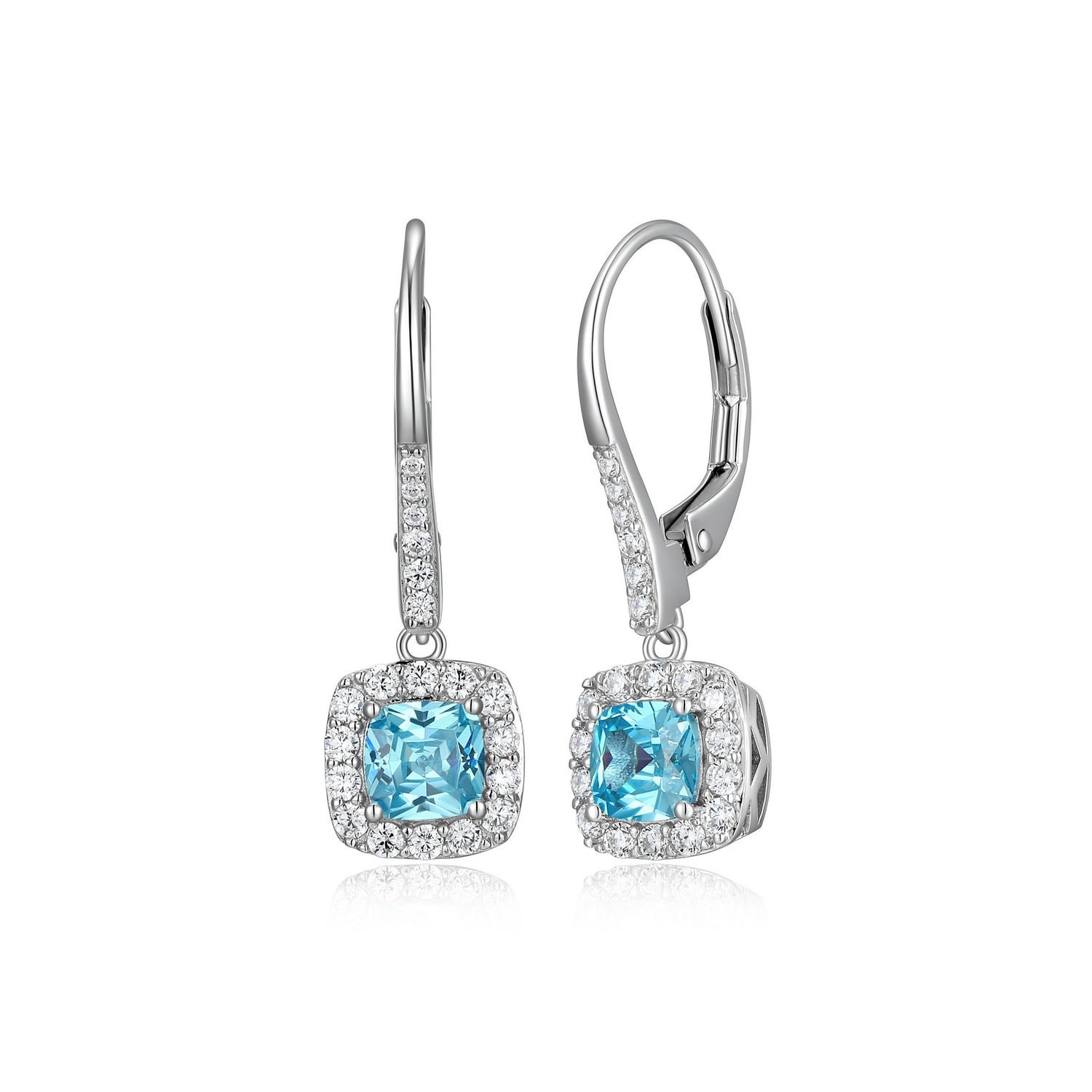 ELLE "Radiance" Sterling Silver Blue CZ Halo Drop Earrings