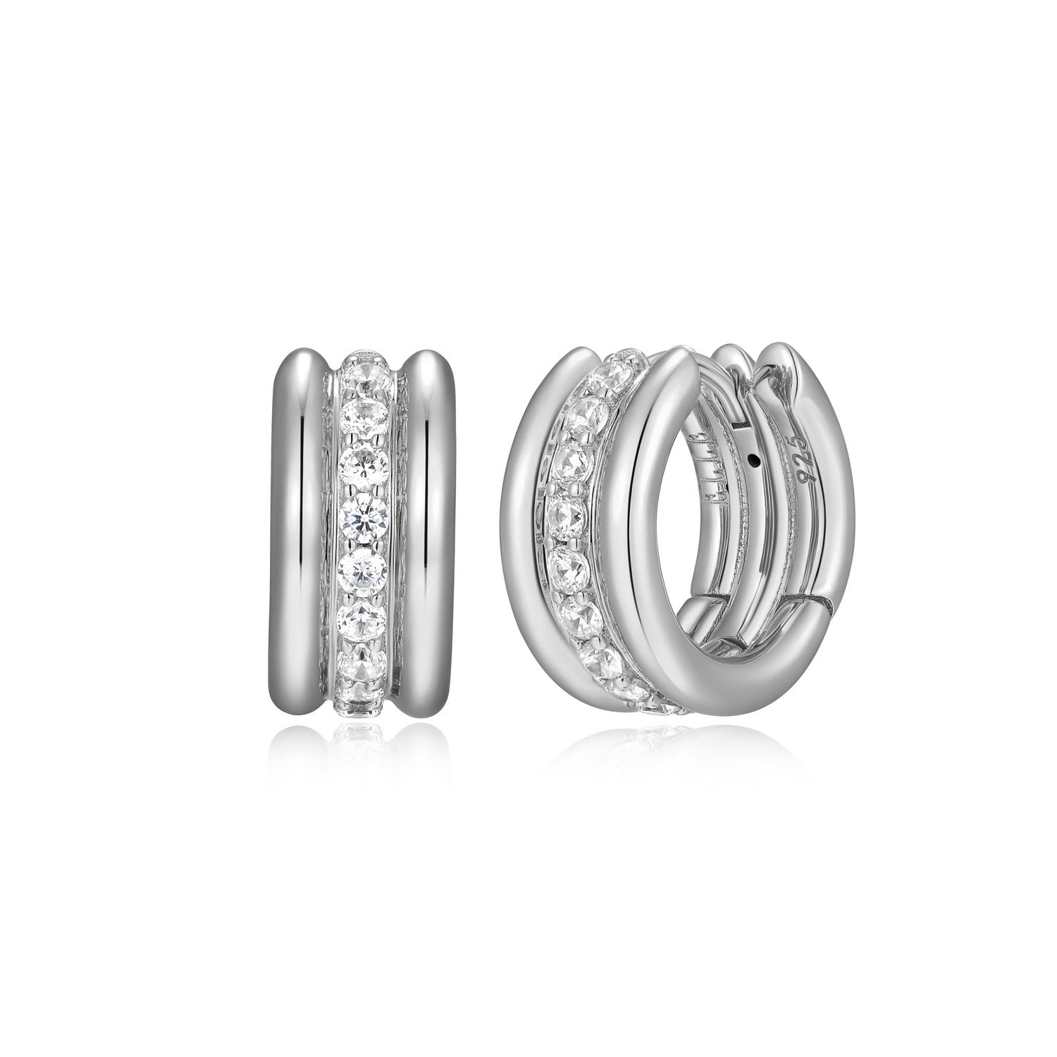 Triple Row Huggie Earring with CZ Accents