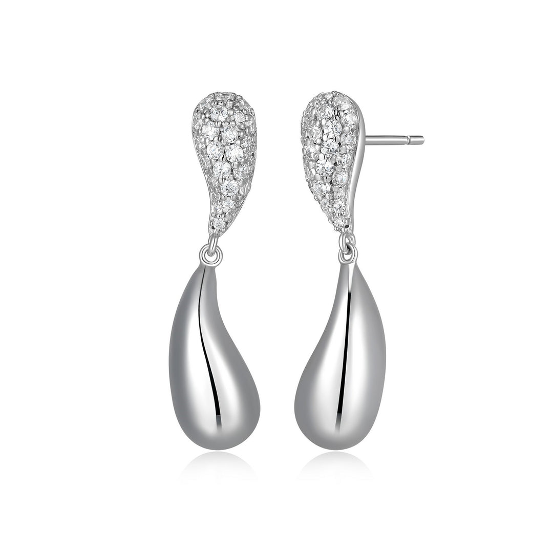 Sterling Silver "Raindrop" Pavé CZ Drop Earrings