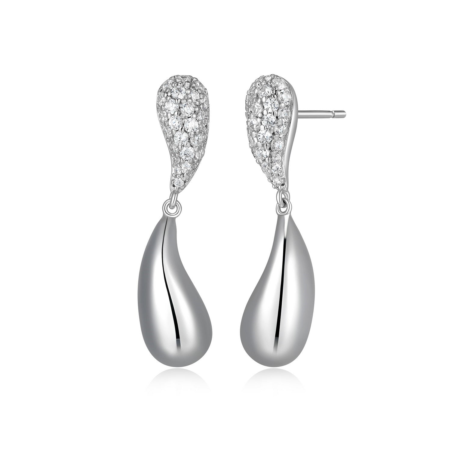 Sterling Silver "Raindrop" Pavé CZ Drop Earrings