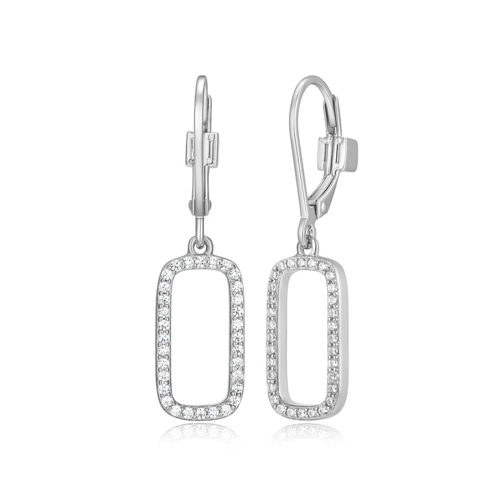 Sterling Silver Open Rectangle CZ Dangle Earrings