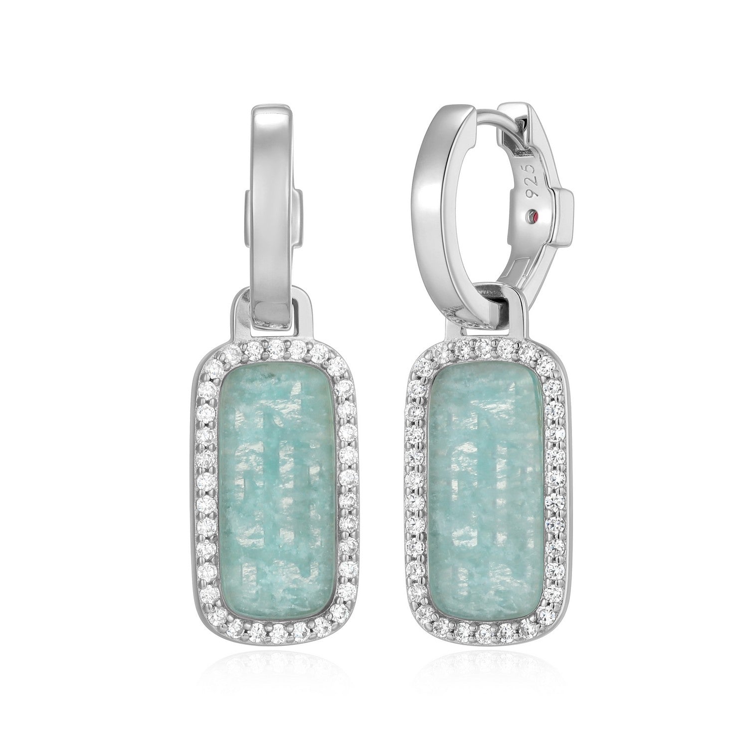 Rectangular Amazonite Dangle Earrings with CZ Accents