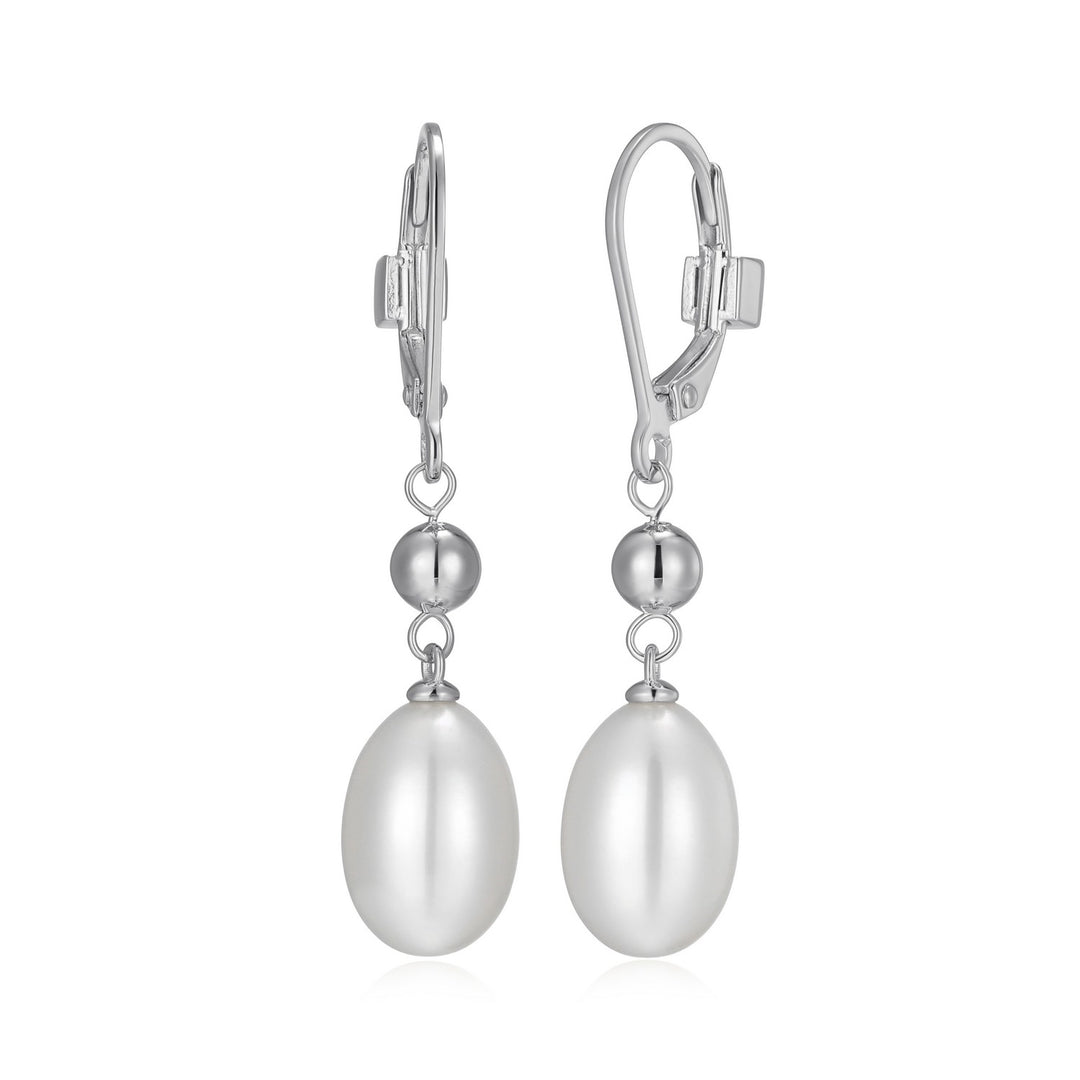 Oval White Pearls Drop Earrings