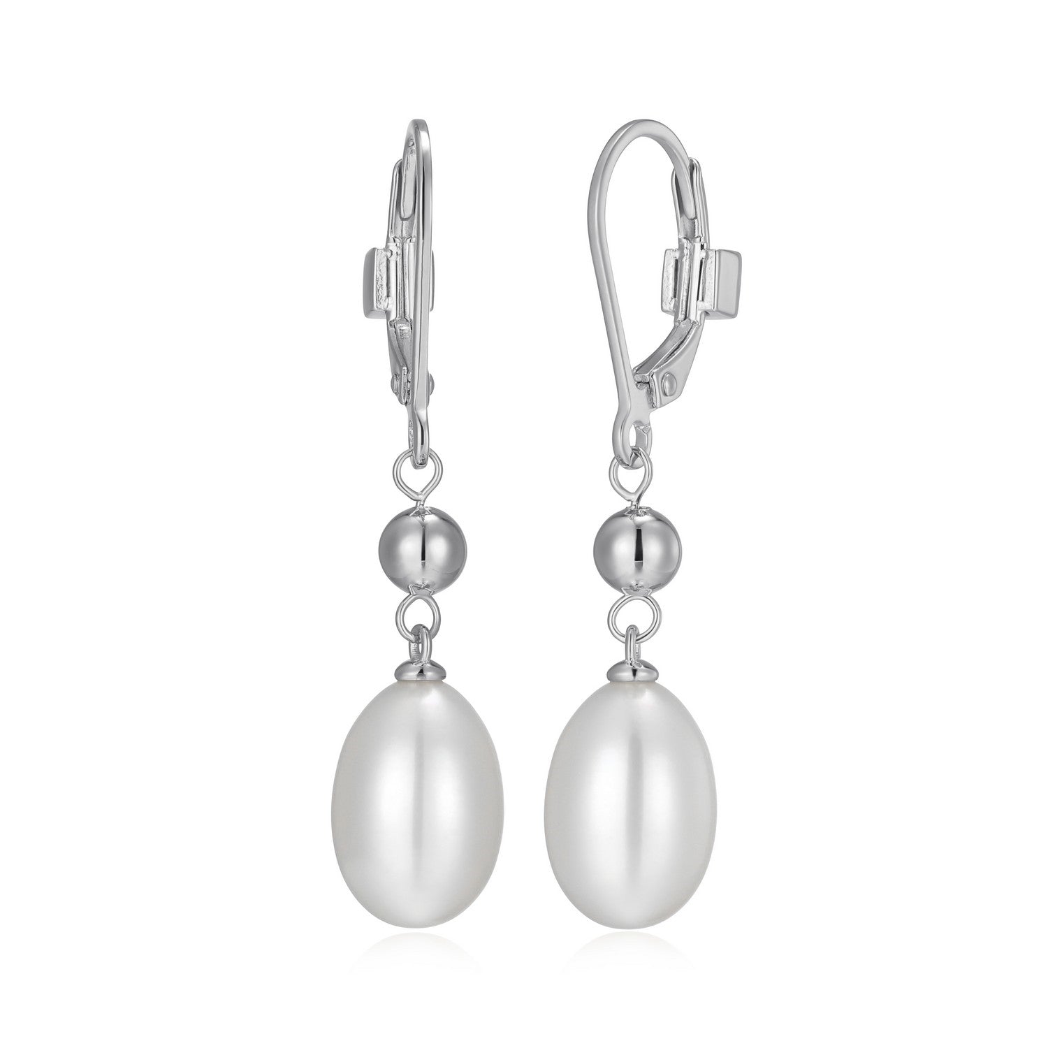 Oval White Pearls Drop Earrings