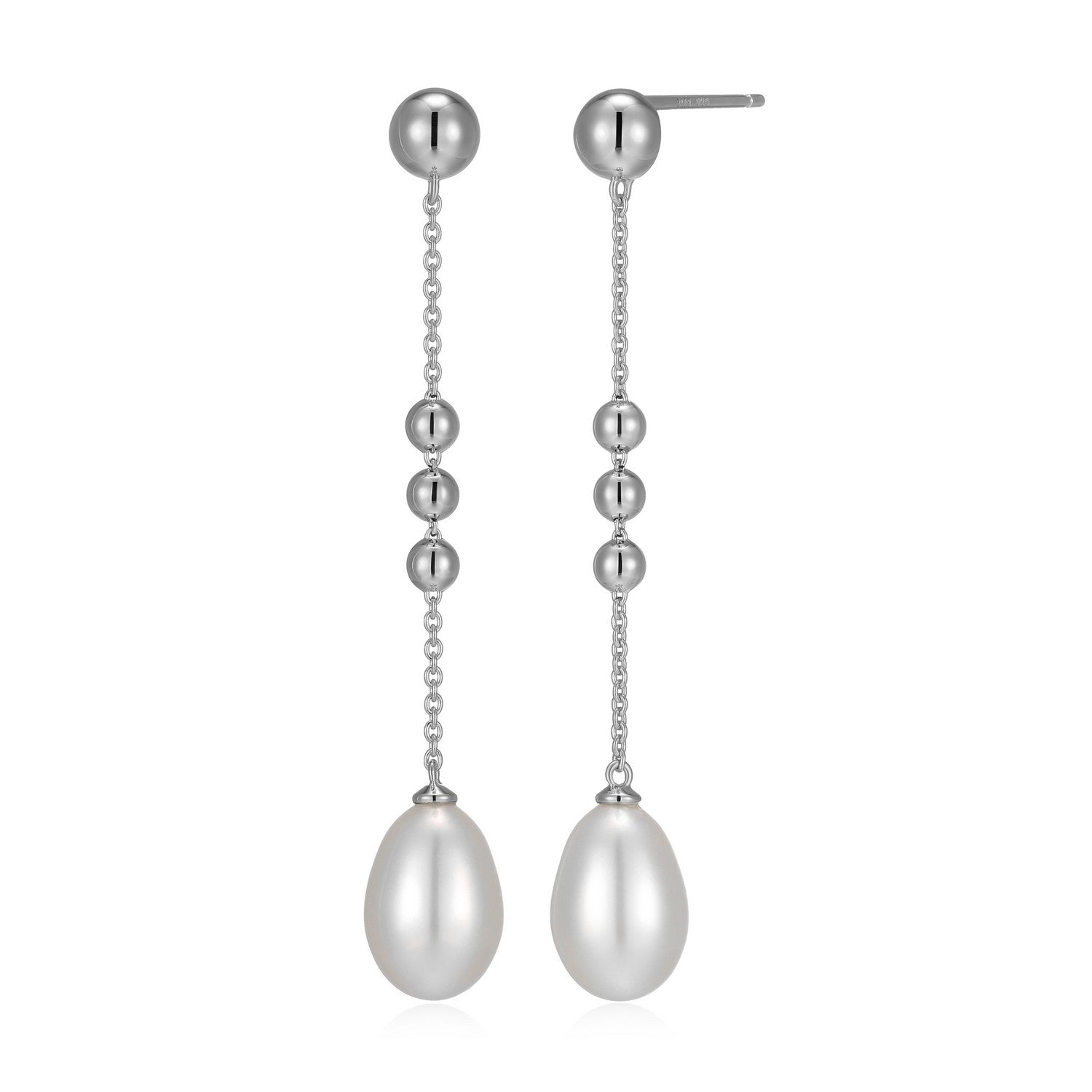 Oval White Pearl Drop Earrings with CZ Accents