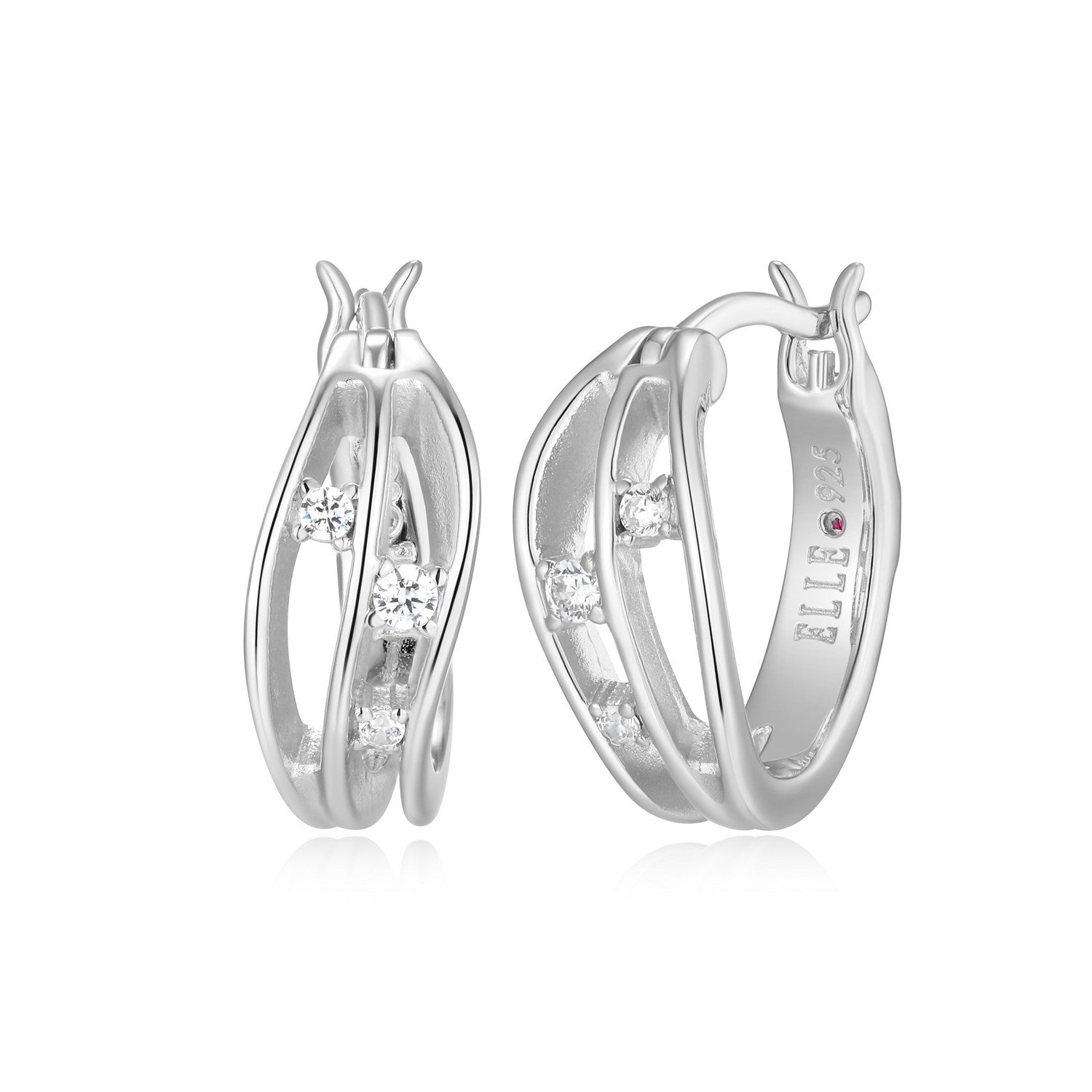 Wavy Pattern Hoop Earrings with CZ Accents