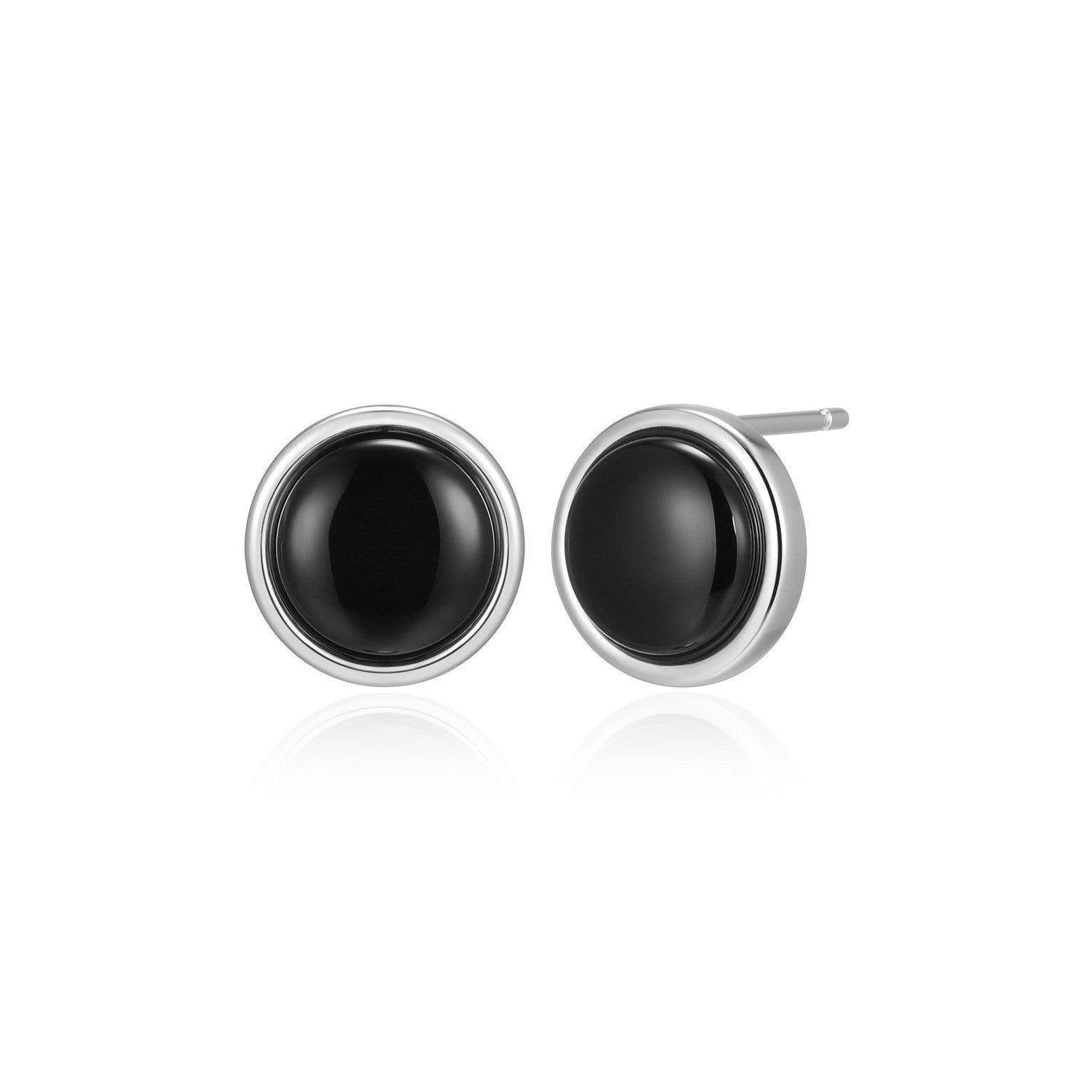 Sterling Silver 8mm Black Agate Cabochon Stud Earrings