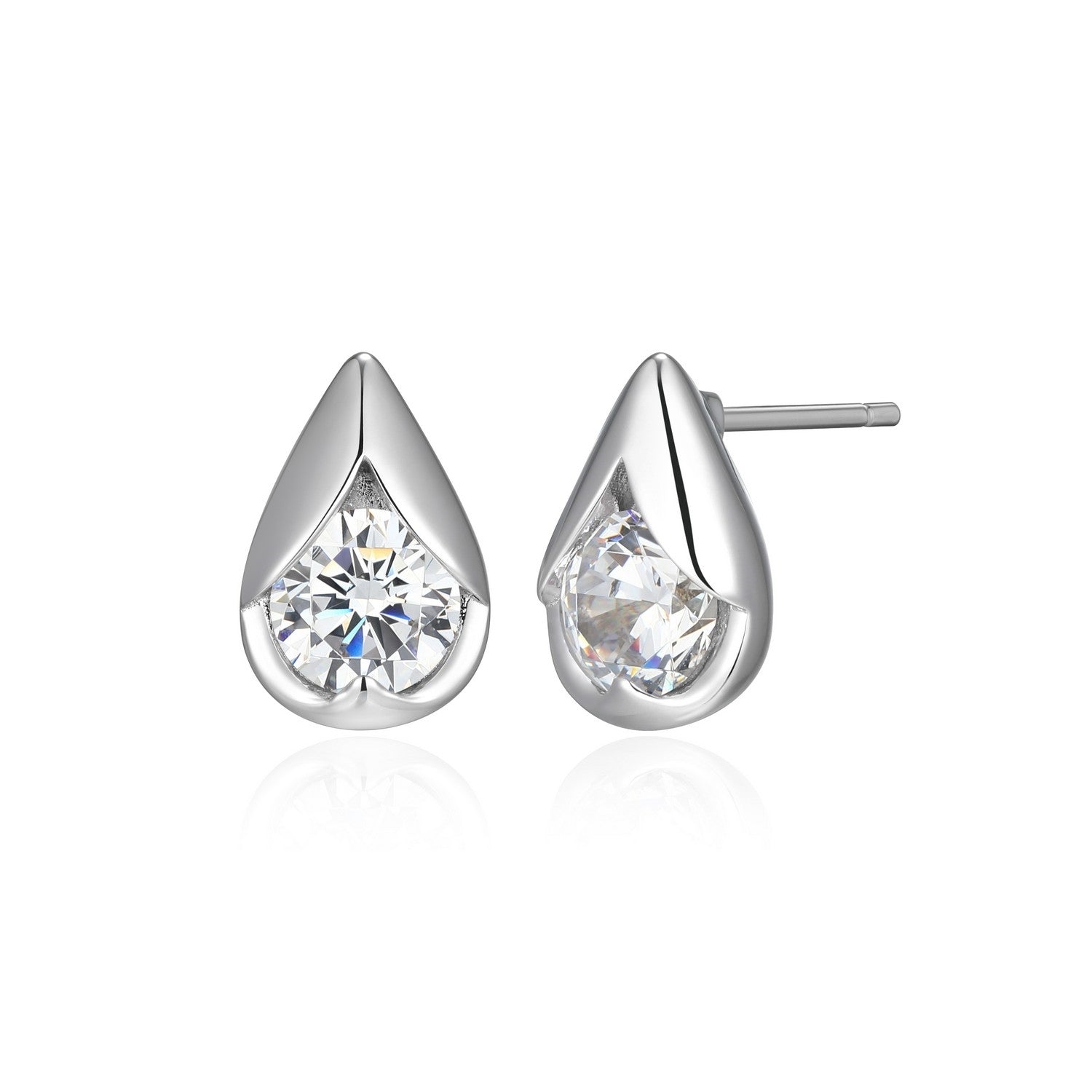 Sterling Silver Pear-Shaped Stud Earrings with Round CZ