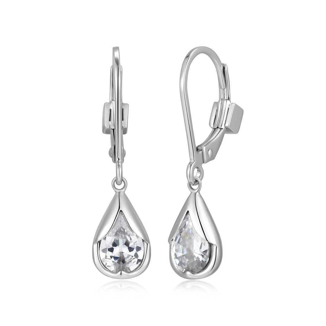 Tulip Inspired Silver & CZ Drop Earrings