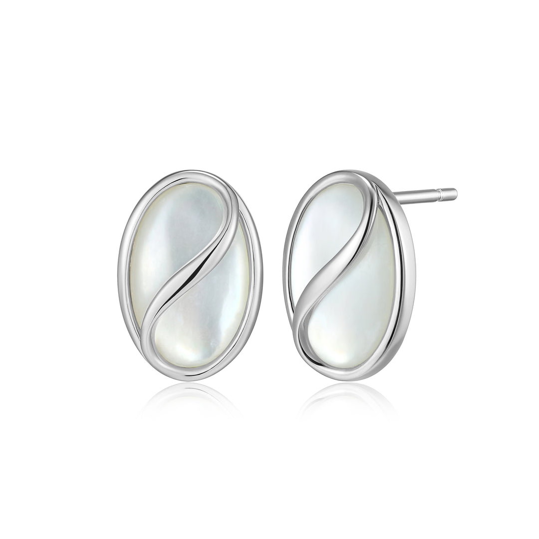 Sterling Silver Oval Mother of Pearl Curve Stud Earrings