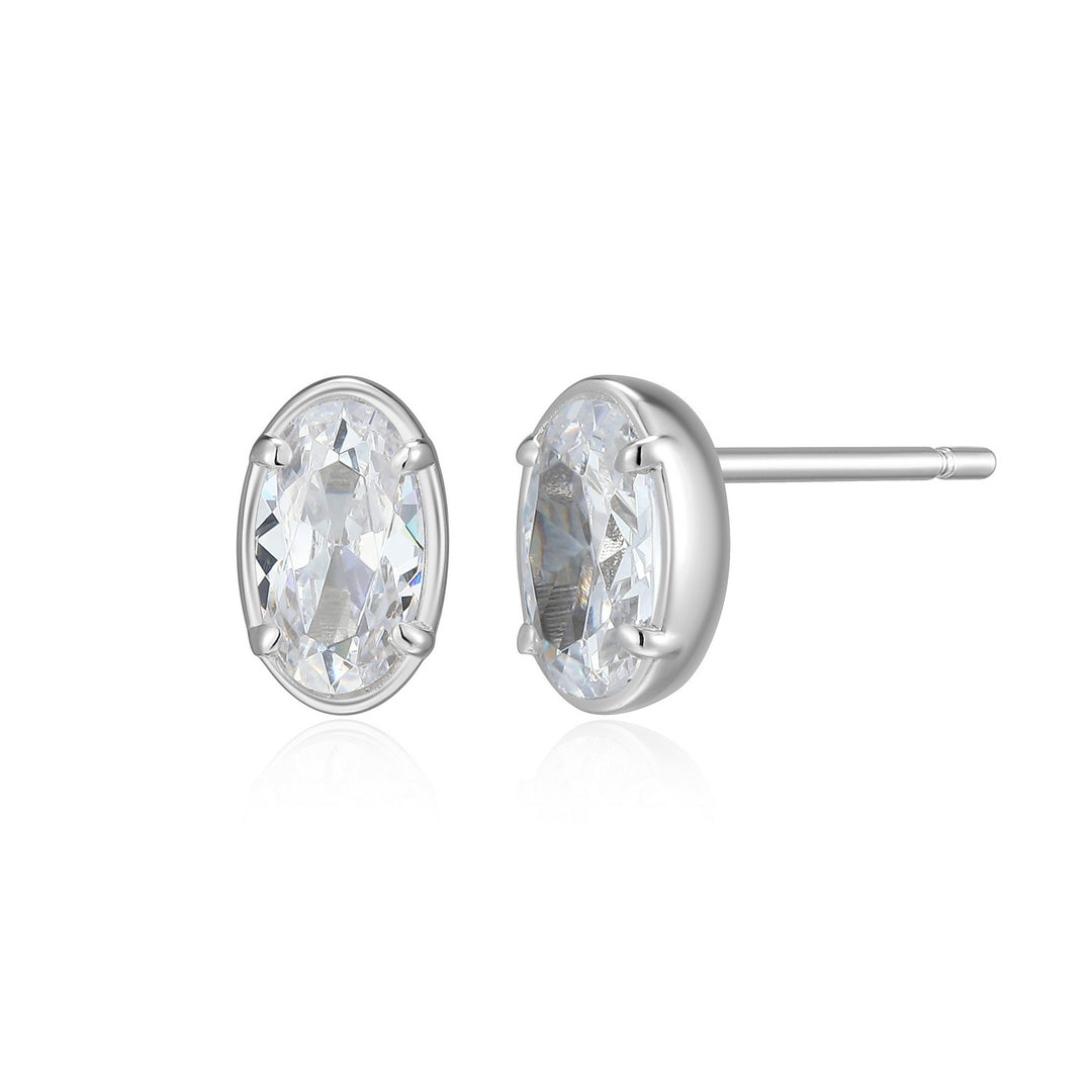 Sterling Silver 7 x 4mm Oval Cubic Zirconia Stud Earrings