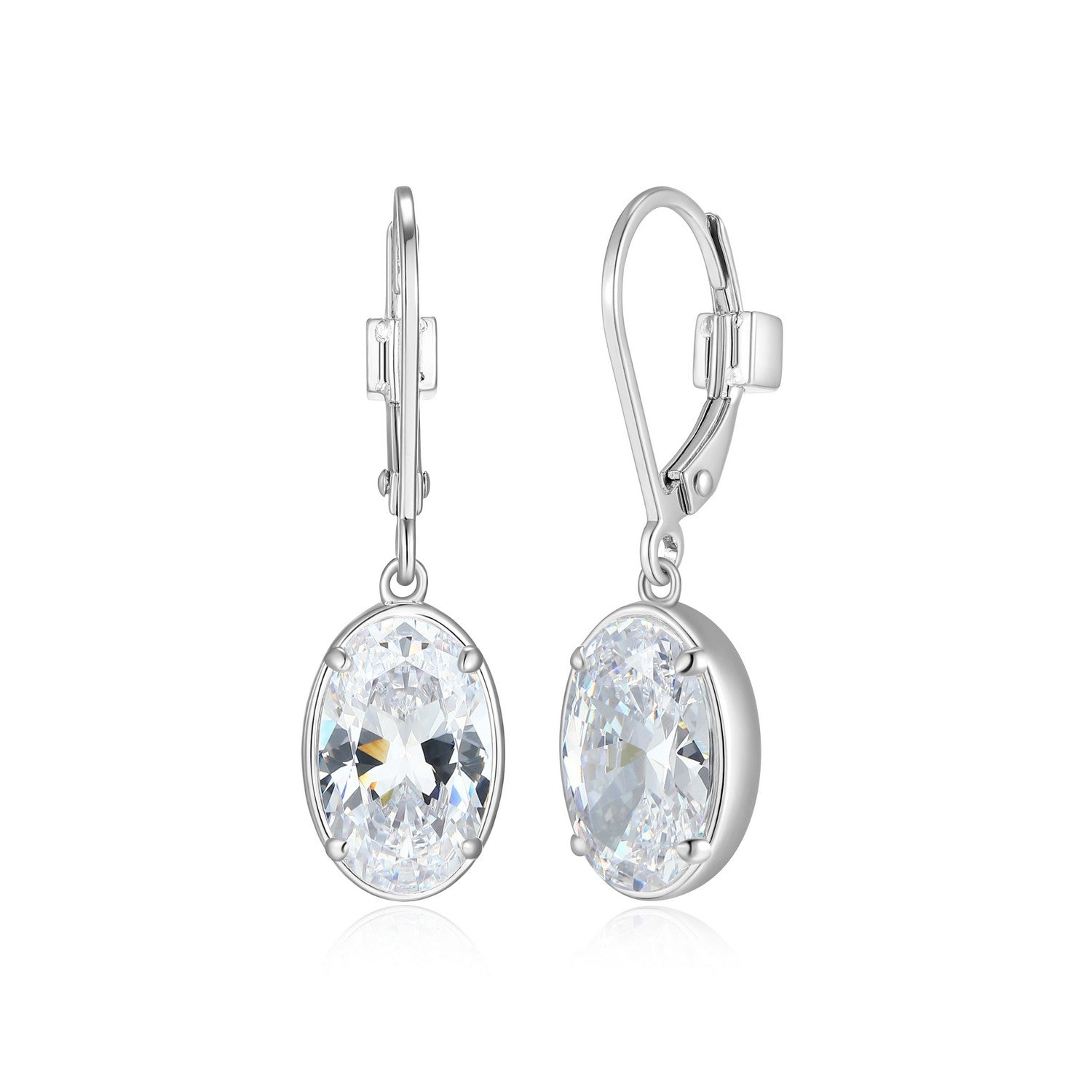 Rhodium-Plated Sterling Silver 11 x 7mm Oval Cubic Zirconia Drop Earrings