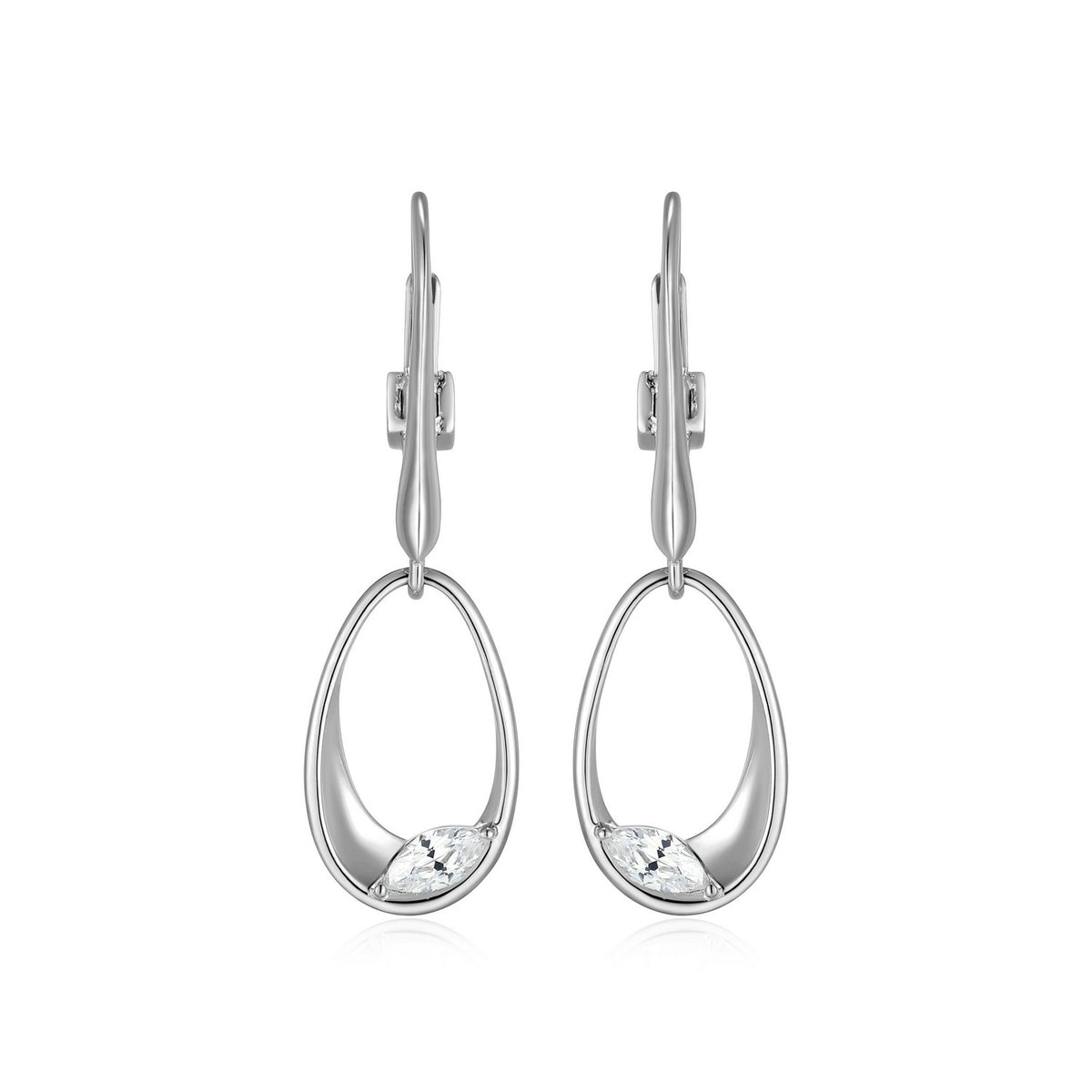Oval Drop Earrings with Marquise Shaped CZ