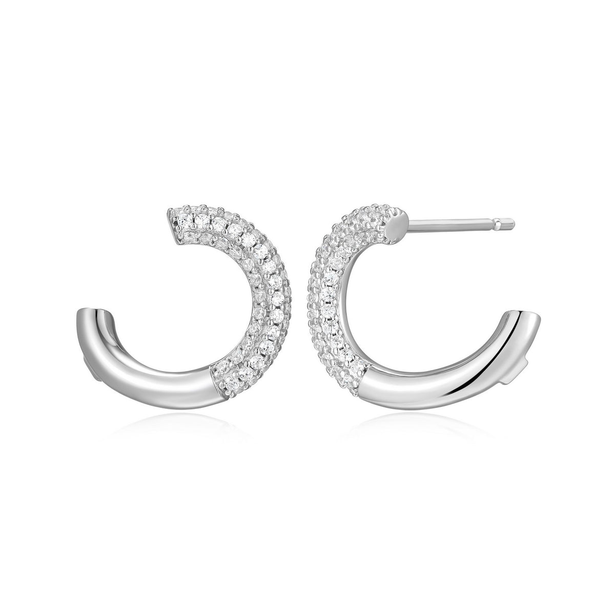 Half Circle, Pavé CZ Stud Earrings