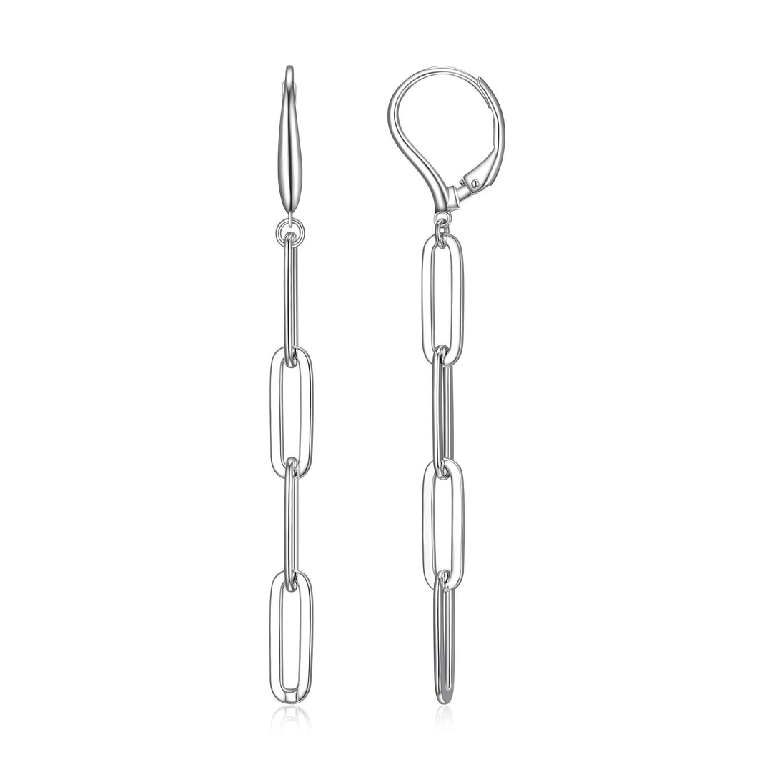 Sterling Silver 14mm Paperclip Link Dangle Euro Clip Earrings