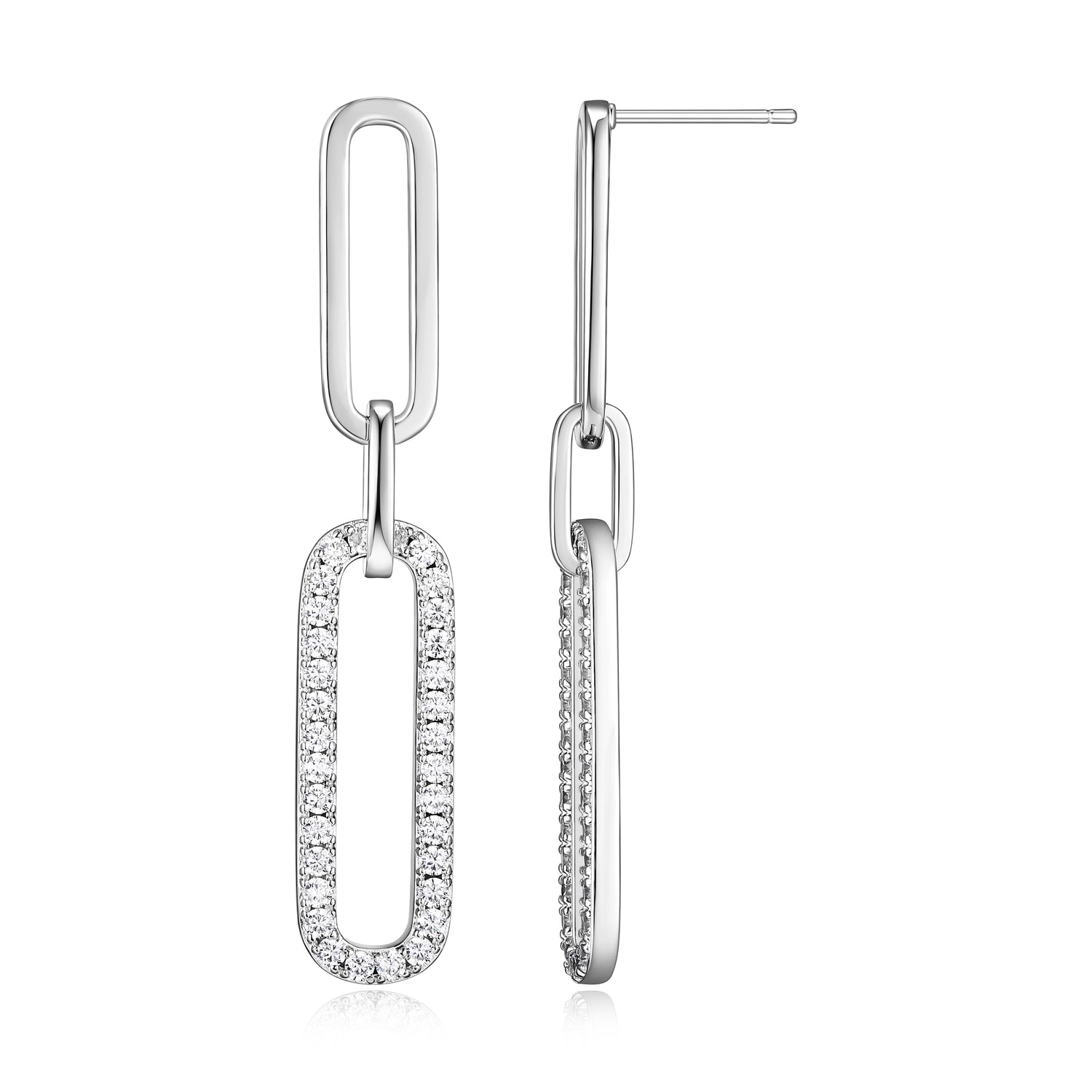 Charles Garnier Silver Paperclip Stud Earrings CZ
