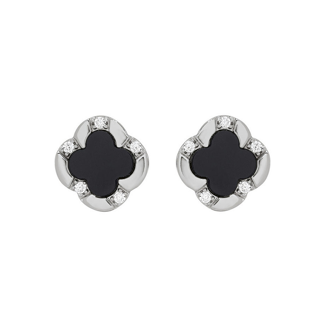 Sterling Silver 7mm Genuine Black Agate Clover Stud Earrings