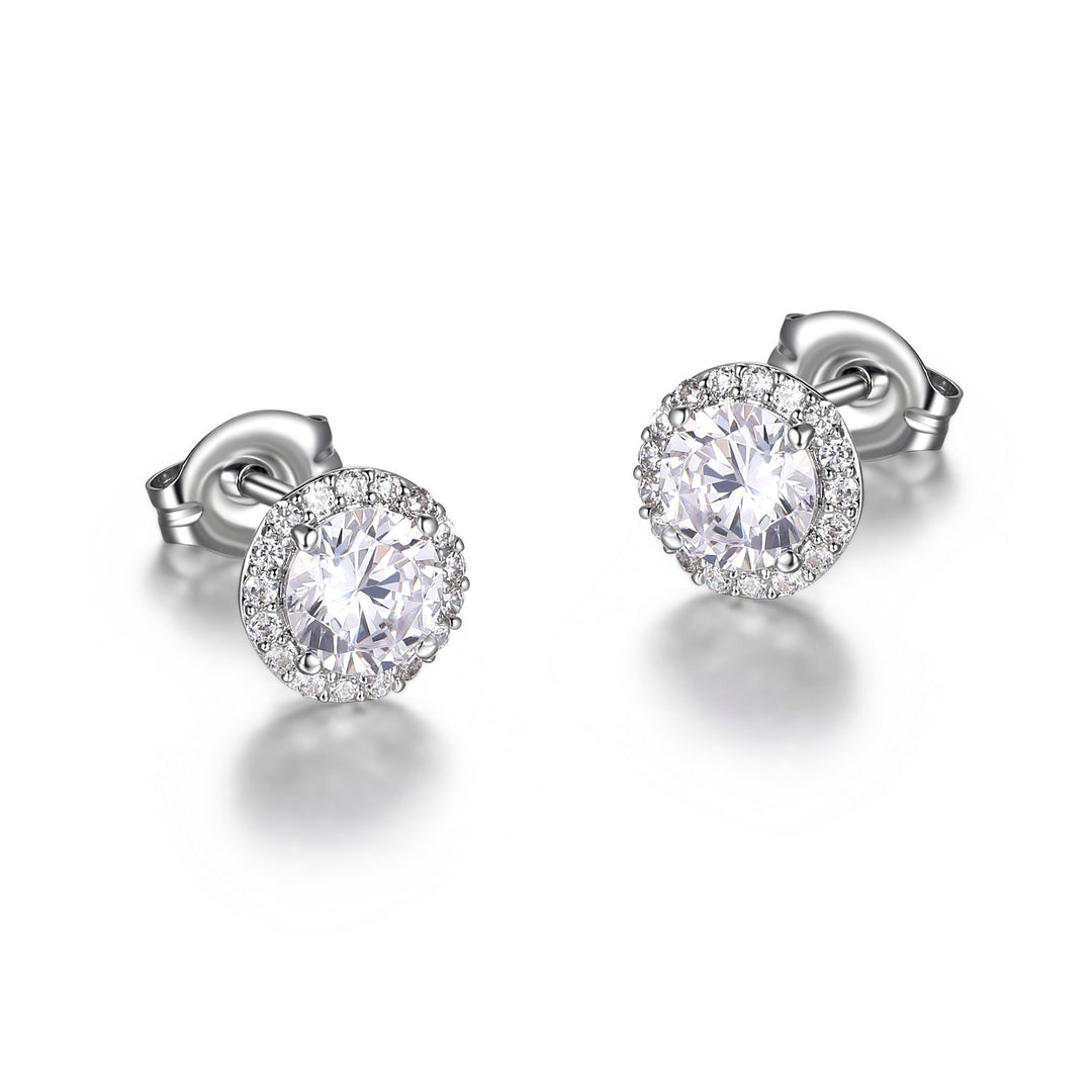 7MM Round Halo CZ Stud Earrings