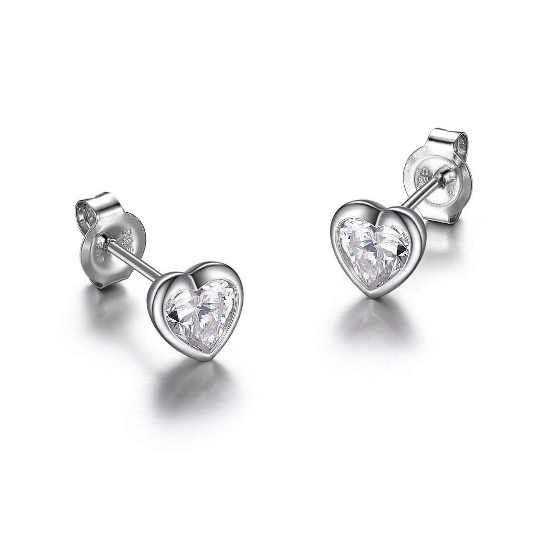 Sterling Silver 5mm Heart Diamondlite CZ Stud Earrings
