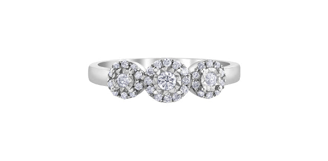10K Multi Halo 3 stone Engagement Ring,