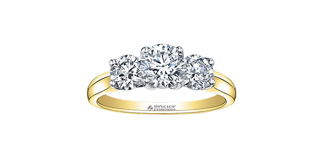 Maple Leaf 14K Three Stone  Engagement Ring,