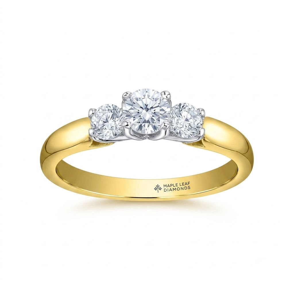 I Am Canadian 14k Gold Three Stone Diamond Ring, 0.33 CT