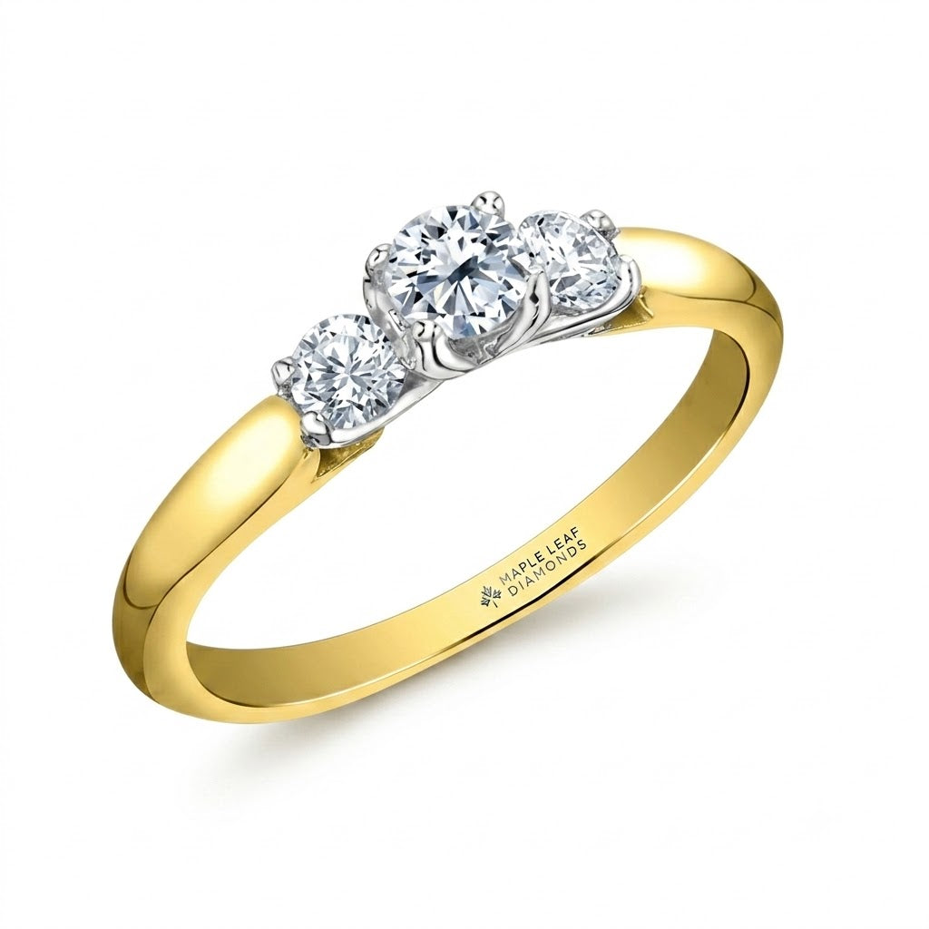 I Am Canadian 14k Gold Three Stone Diamond Ring, 0.33 CT