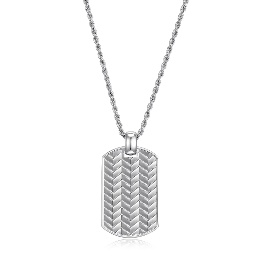 Silver Dog Tag with Chevron Pattern Pendant.