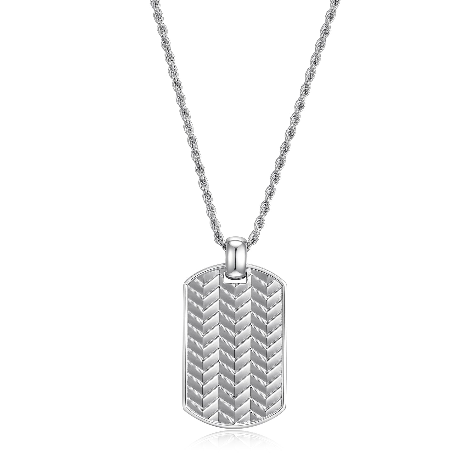 Silver Dog Tag with Chevron Pattern Pendant.